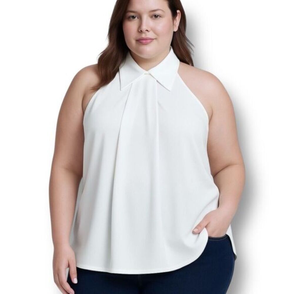 Stylewe 2XL‎ White Halter Pleated Tank Top Stretch Blouse Career Office Wear New